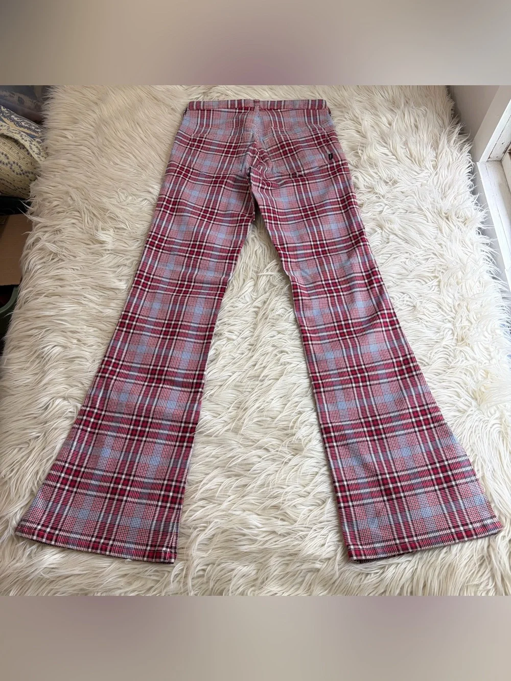 Y2K Abercrombie Fitch Flare Jeans Womens 0 Red Plaid Bell Bottom Mean Girls